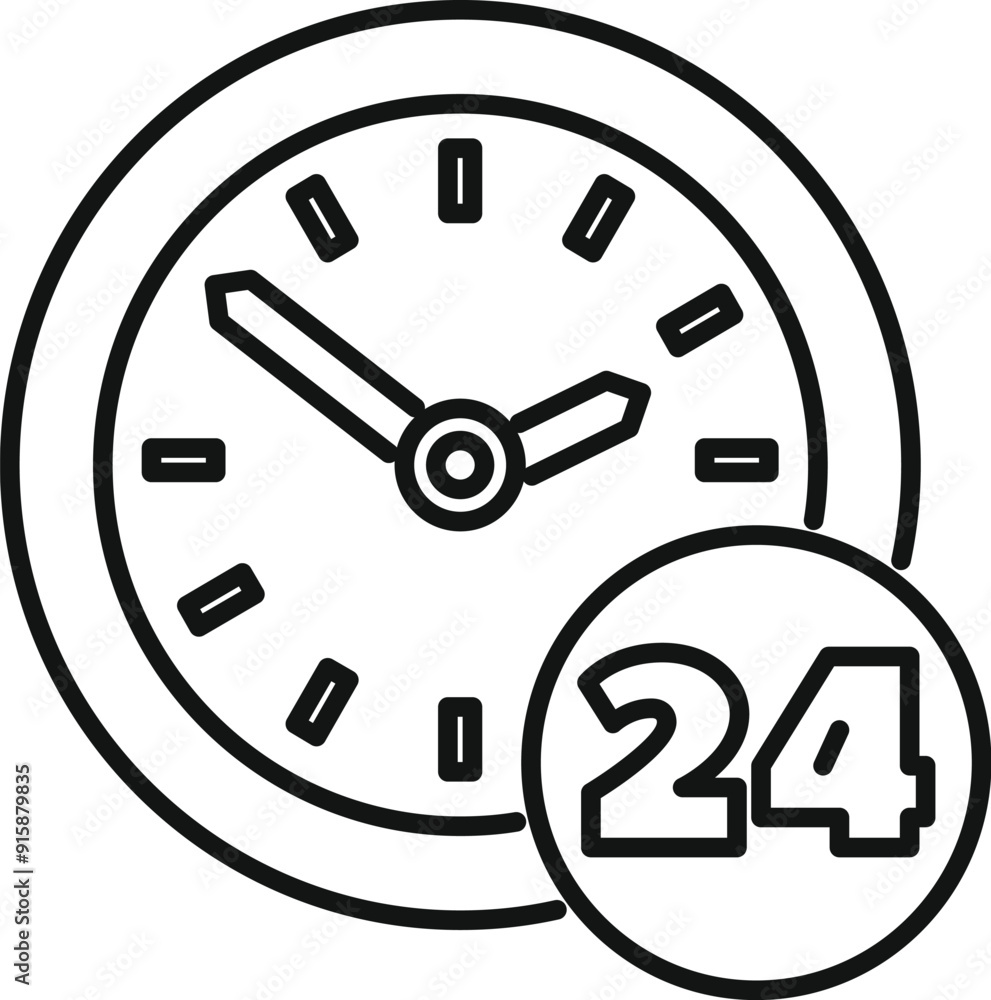 Poster clock is showing that a service or a shop is available twenty four hours