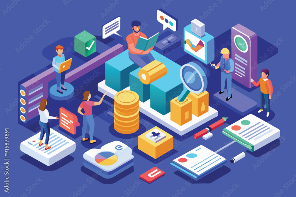 Poster professionals collaborate on audit tasks, utilizing digital tools and data visualizations in a vibra