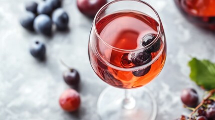 Glass of Rose Wine with Berries