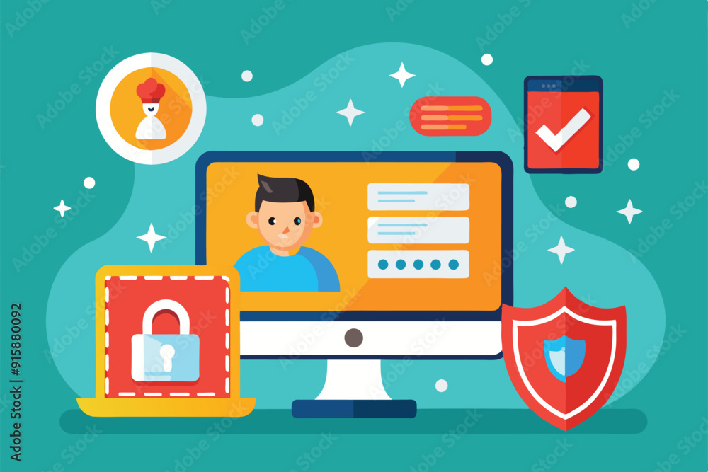 Poster a desktop display shows a user authentication process with security icons, highlighting the importan
