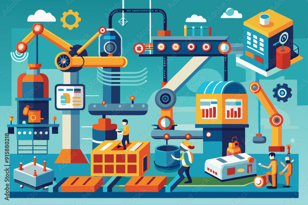 Poster workers automate production processes using robotic arms and data tracking systems to improve effici