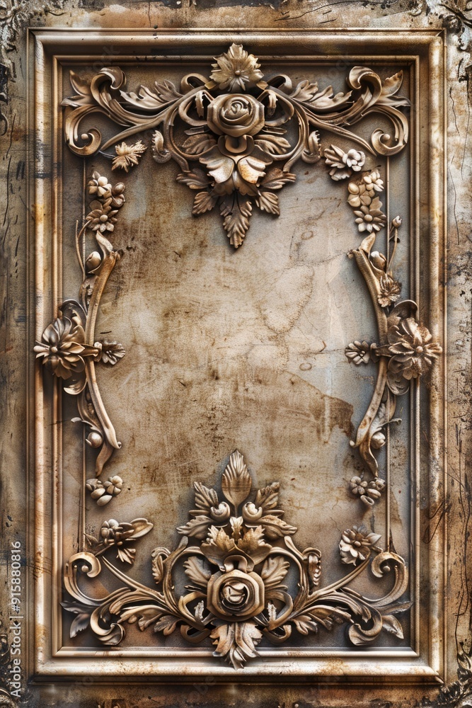 Poster A gold frame on a wall with empty space inside