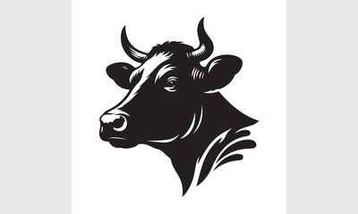 cow head silhouette vector, black and white cow logo, Cow face vector illustration on a white background