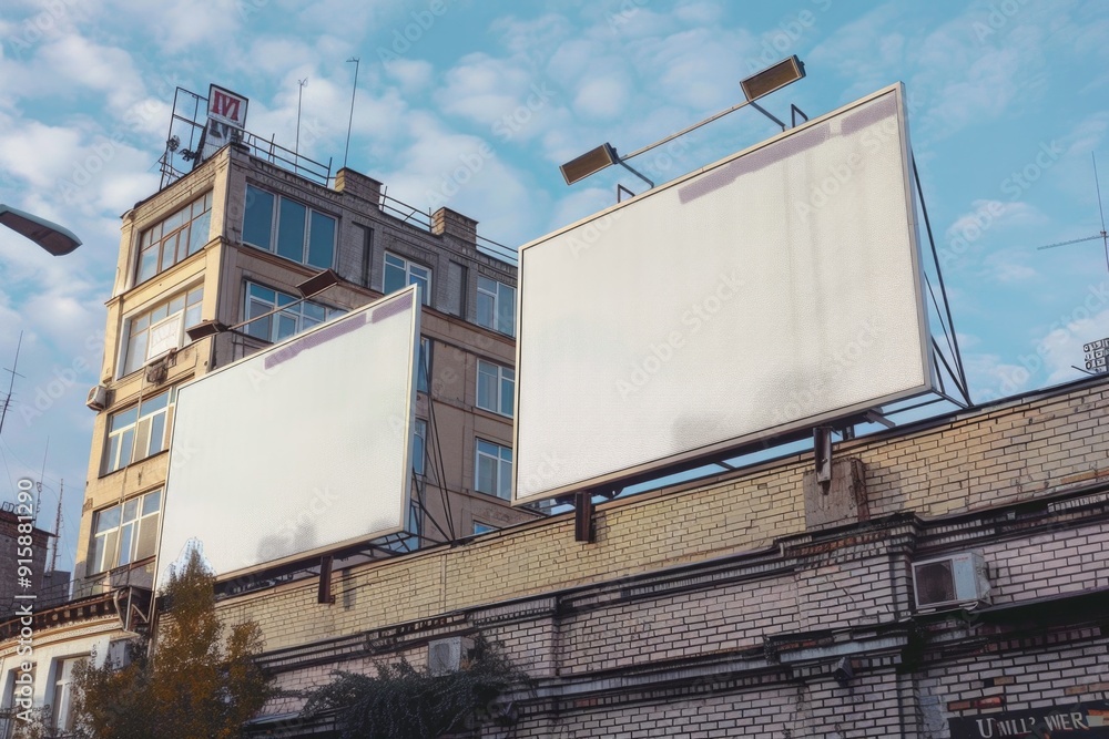 Poster two large billboards on the side of a building