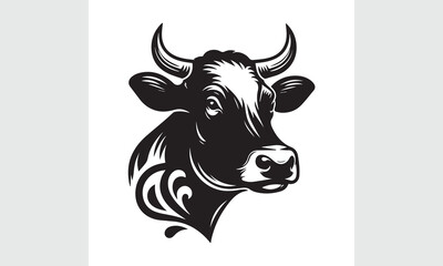 cow head silhouette vector, black and white cow logo, Cow face vector illustration on a white background