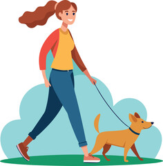 Young woman walking dog