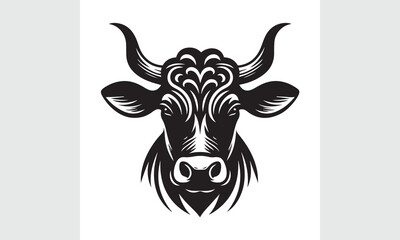cow head silhouette vector, black and white cow logo, Cow face vector illustration on a white background