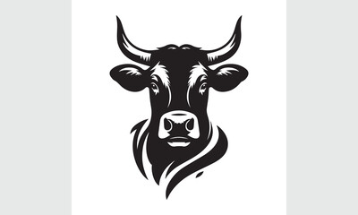 cow head silhouette vector, black and white cow logo, Cow face vector illustration on a white background