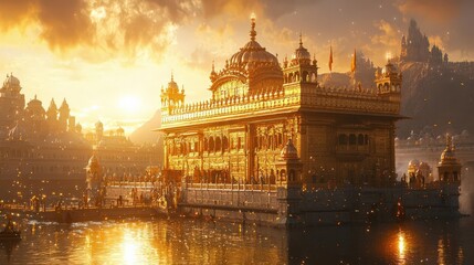 A high-resolution 4K epic scene of a golden throne room, with intricate golden decorations and a majestic throne, glowing under a soft golden light,
