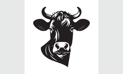 cow head silhouette vector, black and white cow logo, Cow face vector illustration on a white background