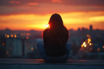 A woman sitting on a rooftop at sunset, feeling the weight of unspoken words.