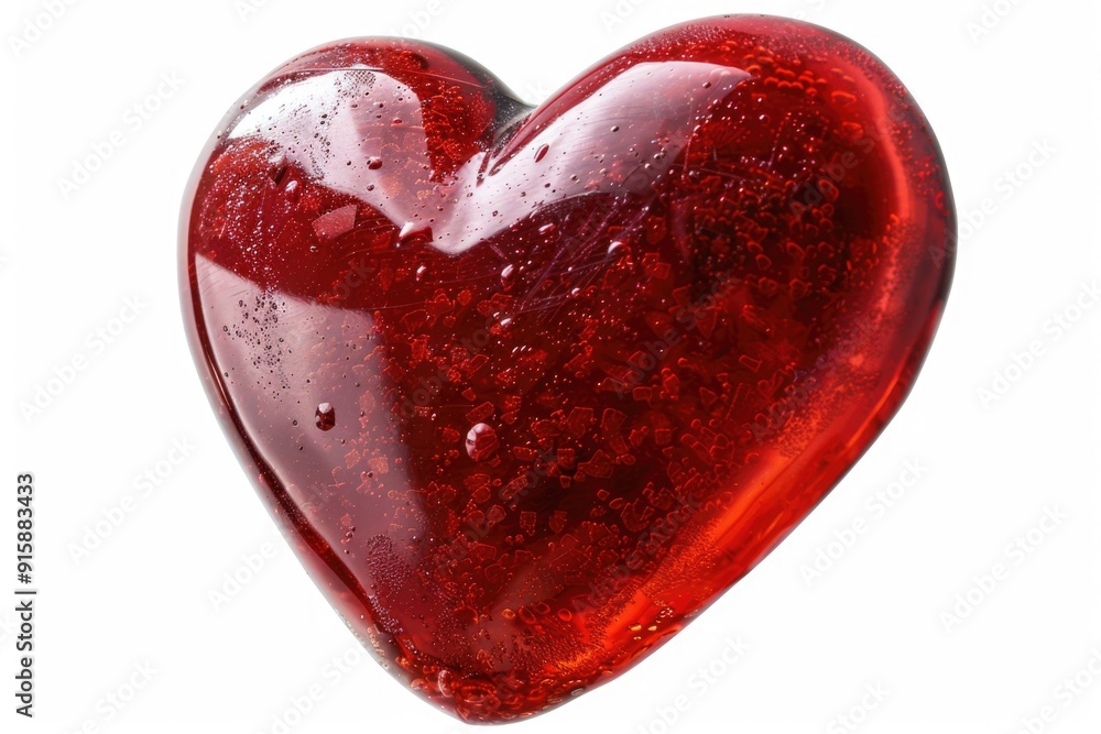 Poster a red heart-shaped glass object on a white background