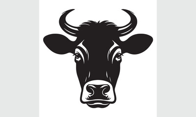 cow head silhouette vector, black and white cow logo, Cow face vector illustration on a white background