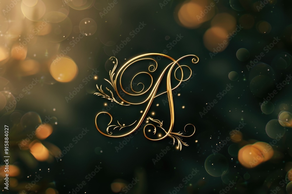 Aufkleber Golden letter 'R' on a bokeh background, perfect for use in branding or design projects