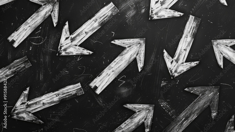 Poster a collection of arrows photographed in black and white, suitable for use in designs related to direc
