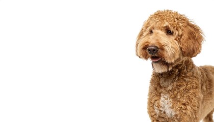 Fototapeta premium goldendoodle dog - Canis lupus familiaris - popular family dog, great with children isolated on white background cross between golden retriever and standard poodle