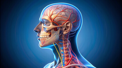 Internal anatomy of the human head showing the nasopharynx, a passages-filled cavity connecting the nose to the back of the throat.