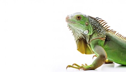 Obraz premium common green American iguana - Iguana iguana - is a large, arboreal, mostly herbivorous species of lizard Isolated on white background. Nuisance invasive species in South Florida. can be orange color