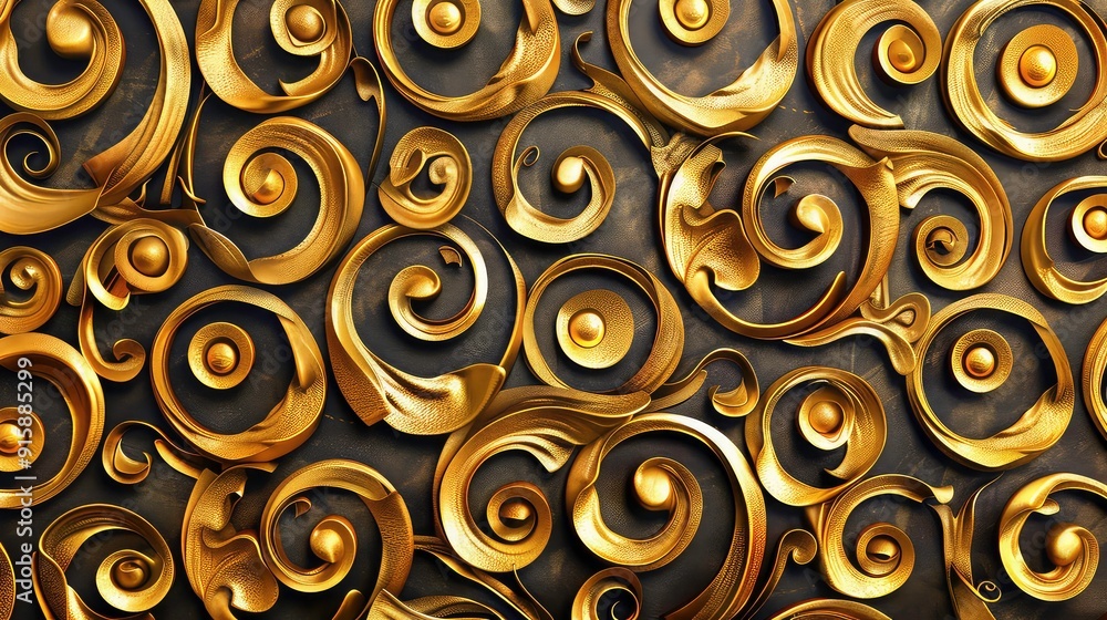 Canvas Prints a close-up of a golden, textured, swirling pattern on a dark background. the intricate details creat