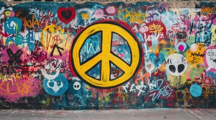 Colorful Graffiti Wall with Peace Symbol
