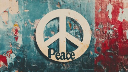 Peace Symbol on Weathered Wall with Colorful Texture
