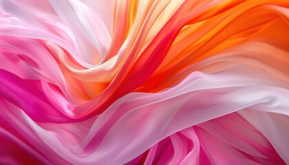 Flowing Silk Fabric in Vibrant Shades of Pink, Orange and White Unveiling Nature's Elegance During a Bright Day