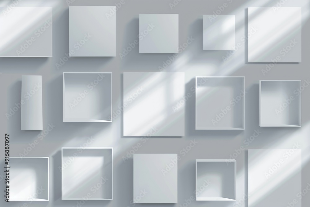 Poster a collection of blank squares mounted on a surface