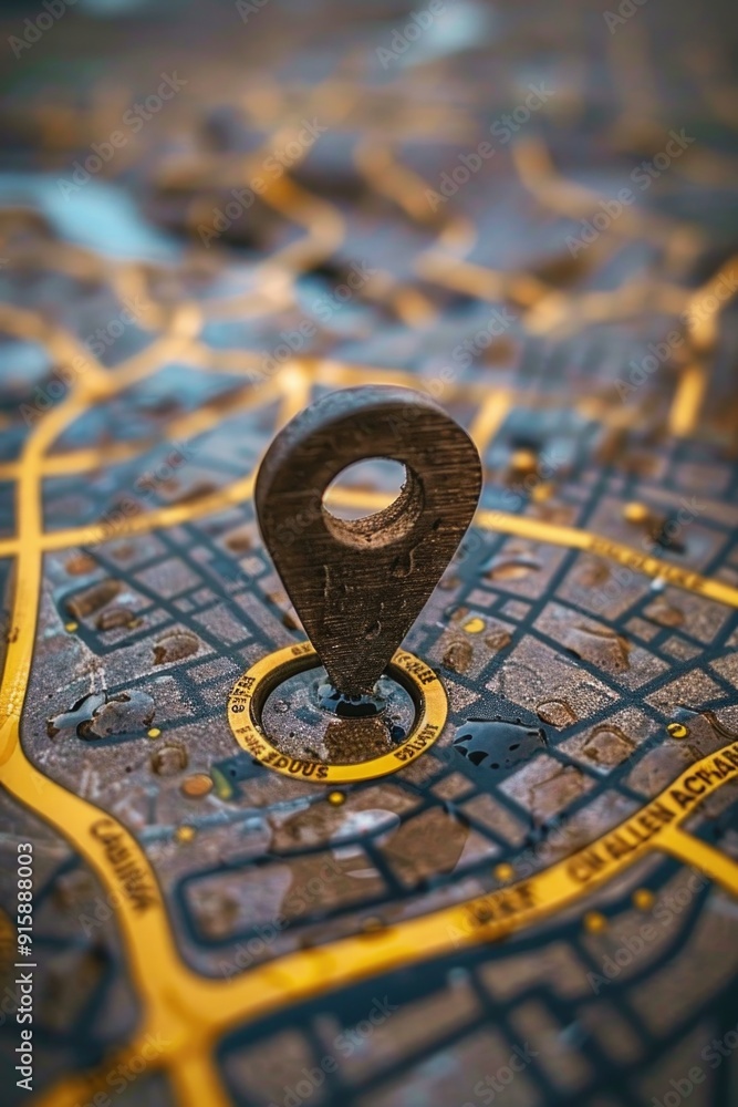 Aufkleber A detailed view of a map with a pin marking a specific location