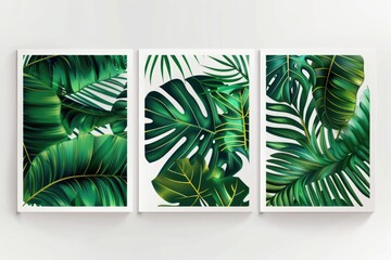 A simple and elegant composition featuring three green leaves against a pure white backdrop, perfect for use in designs related to nature, wellness, or minimalism