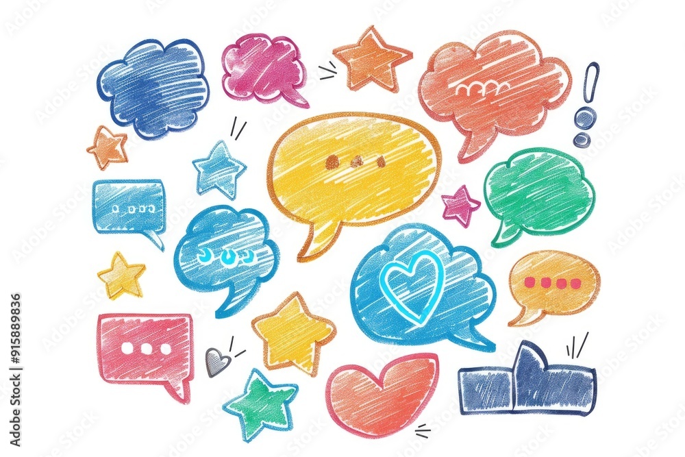 Poster group of colorful speech bubbles on white background