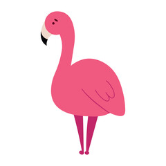 Cute animal in hand draw flat style.Flamingo isolated on white background. Vector illustration.Kids, childish graphic. Farm, wild, zoo, forest animals.Cartoon.