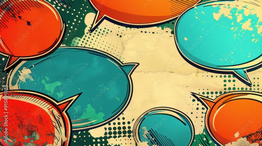 Poster a collection of colorful speech bubbles