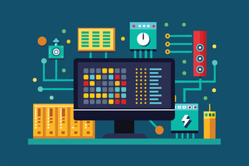 A semi flat illustration features binary code on a computer screen within a modern technology environment, highlighting customizable digital elements