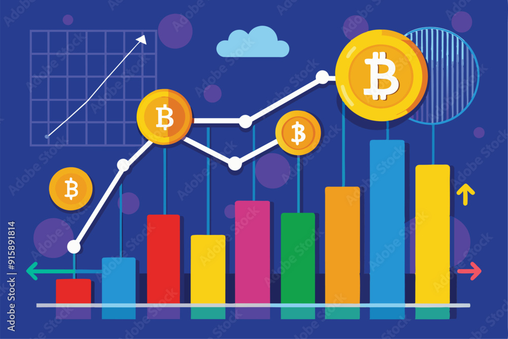 Poster graphs illustrate the trending data of bitcoin and the dollar showcasing market analysis from the la