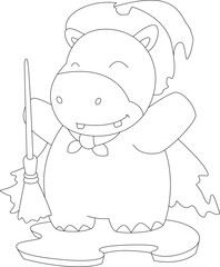 Hippo Halloween Witch Animal Vector Graphic Art Illustration