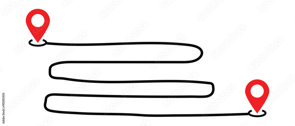 Poster route icon between two points isolated on white background. location pins. dotted path and location 