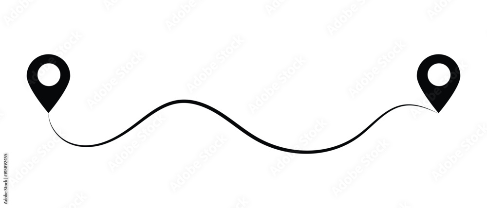 Poster route icon between two points isolated on white background. location pins. dotted path and location 