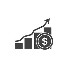 Dollar growth rate graph, Money payout investment icon, Dollar growth vector sign isolated.