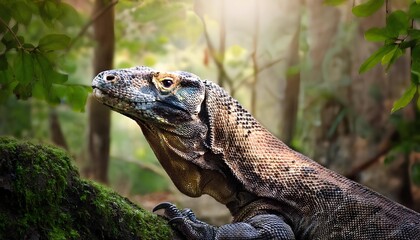 Fototapeta premium komodo dragon reptile species Indonesia forest wildlife habitat