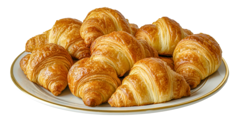 Croissants on a plate in a cozy bakery setting, cut out - stock png.