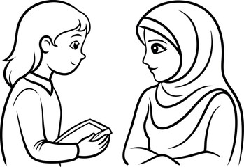 Black and White Drawing of Two People Having a Conversation