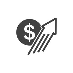 Dollar rate increase sign, Money payout investment icon, Dollar growth vector sign isolated.