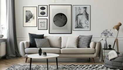 Modern Living Room Decor Featuring Stylish Artwork and Contemporary Furniture in Well-Lit Space