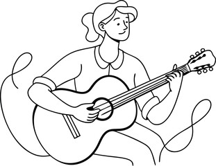 Line Art of Person Playing Acoustic Guitar