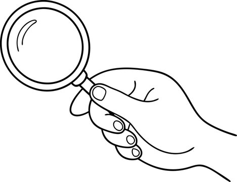 hand holding magnifying glass, black outline clip art preview