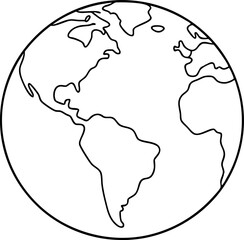 Simple Black and White Outline of Earth Globe