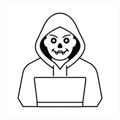 black hoodie hacker making a line art