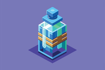 Fototapeta premium A customizable isometric illustration showcases a unique water bottle design featuring vibrant colors and geometric shapes