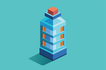 Fototapeta premium A sleek, customizable water bottle design in isometric style stands prominently against a bright turquoise background, showcasing its modern aesthetic