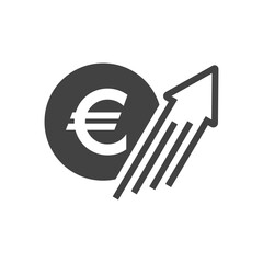 Euro rate increase sign, Money payout investment icon, Euro growth vector sign isolated.